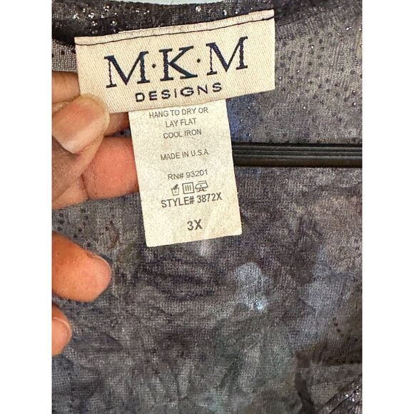 M.K.M. Designs Sheer Black Silver Sparkly Blouse Ruched Front Slit 3X Whimsigoth - Picture 5 of 11